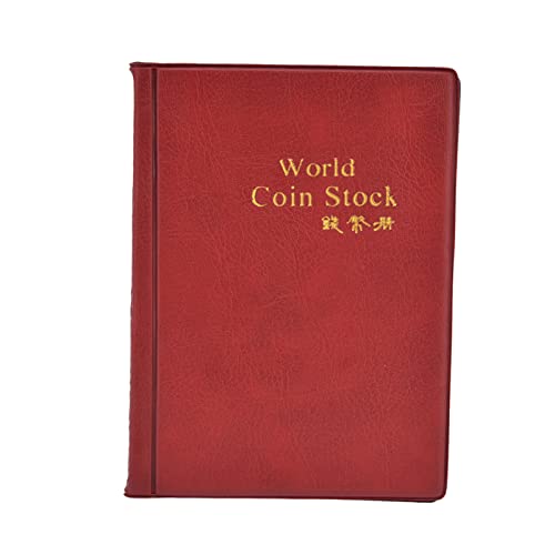 Beufee Münzsammlung Buch Halter, Münz Sammlung Album Buch Halter Penny Sammlung Buch 120 PVC-Taschen PU Cover transparentes Design (Rot) von Beufee