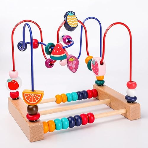 Beufee Perlenlabyrollen Achterbahn, hölzerne Perlenlabyrinthspielzeug für Holzkreis für Kleinkinder für Kleinkinder praktizieren (Obstmuster) von Beufee