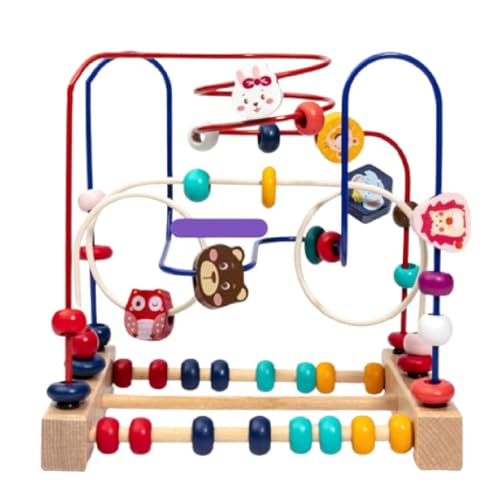 Beufee Perlenlabyrollen Achterbahn, hölzerne Perlenlabyrinthspielzeug für Holzkreis für Kleinkinder für Kleinkinder praktizieren (Tiermuster) von Beufee
