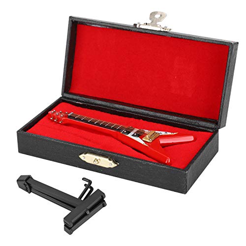 Hölzerne Miniatur -E -Gitarre mit Stand and Case, 10 cm V -Form Mini Musical Instrument Model Elektrikgitarren -Replik -Sammlerfigur Figurenmodell von Beufee