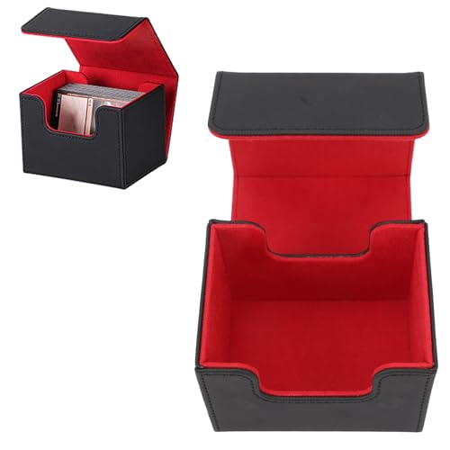Kartendeckbox, Magnetklappe Deckel Card Deck Hülle 100 Blätter Kapazität PU Leder Game Card Box für Spielkarten Tarotkarten ﻿ (Schwarz rot) von Beufee