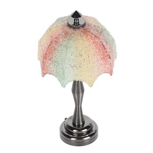 Mini Dollhouse Desk Lamp, 1:12 Scale Miniature Dollhouse Table Lamp LED Light with Color Particle Lampshade Furniture Accessories Decor von Beufee
