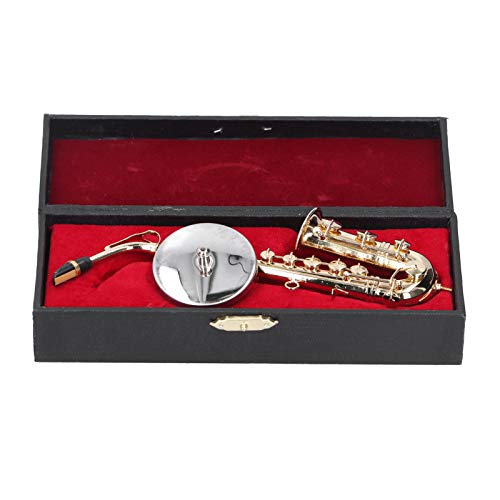 Miniatur-Saxophon mit Ständer und Koffer, Replik eines Mini-Musikinstruments aus Messing, Sammlerfiguren, Puppenhauszubehör, Modell, Wohndekoration, Ornamente von Beufee