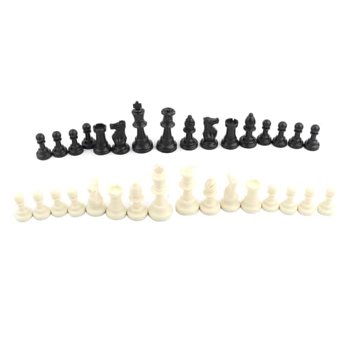 Nur 32-teiliges Schachfiguren-Set, schwarz-weißes Schachfiguren-Set aus Kunststoff, Internationale Schachfiguren, Schachspielfiguren zum Ersetzen fehlender Figuren (Großer König 77 mm hoch) von Beufee