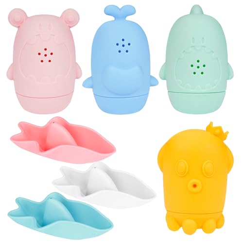 Beutrain 8er Set Badespielzeug,Badewannenspielzeug Baby Silikon Badewanne Wasserspielzeug Squeeze Spielzeug mit Badespielzeug Aufbewahrung, Weihnachten Geschenke für Kleinkinder Unisex (Bunt) von Beutrain
