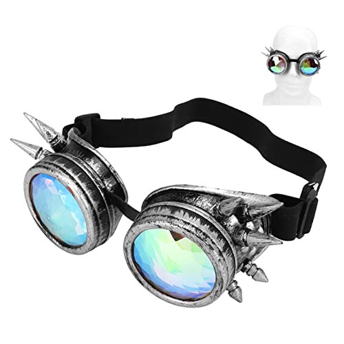 Bewinner Kaleidoskop Brille, Halloween Kostüm, Steampunk-Brille mit Kaleidoskop Linsen, Verstellbar Schnalle, Universelle Rainbow Rave Steampunk-Brille für Vintage, Dekoration, Party (Antikes Silber) von Bewinner