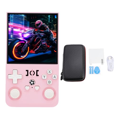 Bewinner R36MAX Retro-Handheld-Spielekonsole, 4-Zoll-IPS-Bildschirm Videospielkonsole, Dual 3D Rocker, Hand-Emulator-Konsole mit Open-Source-Linux-System, 4000-mAh-Batterie (PINK) von Bewinner