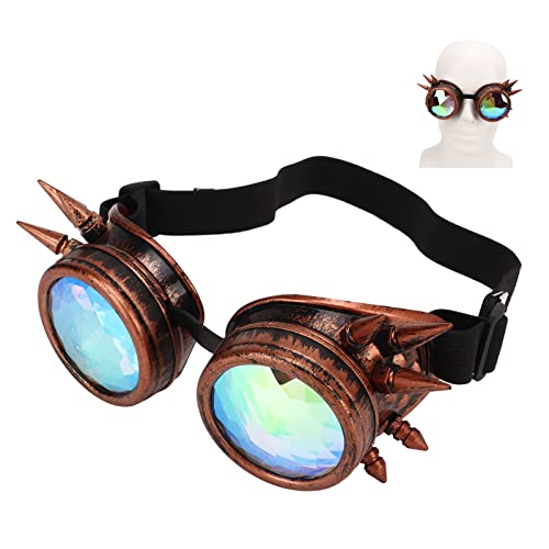 Kaleidoskop Brille, Halloween Kostüm, Steampunk-Brille mit Kaleidoskop Linsen, Verstellbar Schnalle, Universelle Rainbow Rave Steampunk-Brille für Vintage, Dekoration, Party (Lila Bronze) von Bewinner