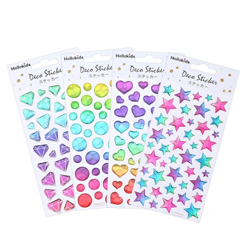 Bewudy 4 Stück Aufkleber Sterne, Glitzersteine Selbstklebend Runden Liebe Diamant Gestalten Glitzer Sticker Aufkleber Kinder Strasssteine Selbstklebend Für DIY Handwerke Scrapbooking Dekoration von Bewudy