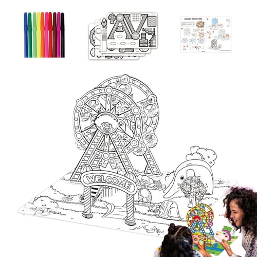 Bexdug 3D-Puzzles für Kinder,Malpuzzles für Kinder,3D-Papp-Graffiti-Puzzle Vergnügungspark-Thema | Multifunktionales innovatives Spielzeug für die frühe Entwicklung, interaktives von Bexdug