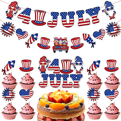 Bexdug 4. Juli Banner Cake Topper,Banner zum Unabhängigkeitstag - US-Wimpelkette, Banner mit amerikanischer Flagge | Dekorationen zum 4. Juli, Gedenktag, Cupcake-Topper der Vereinigten Staaten, sicher von Bexdug