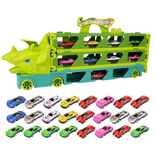 Bexdug Carrier-Transport-LKWs,Kleinkindertransporter mit Kapazität für 24 Fahrzeuge | Robuster Dinosaurier-Truck mit weichen Kanten, Dinosaurier-Spielzeug für Weihnachten, Geburtstag von Bexdug