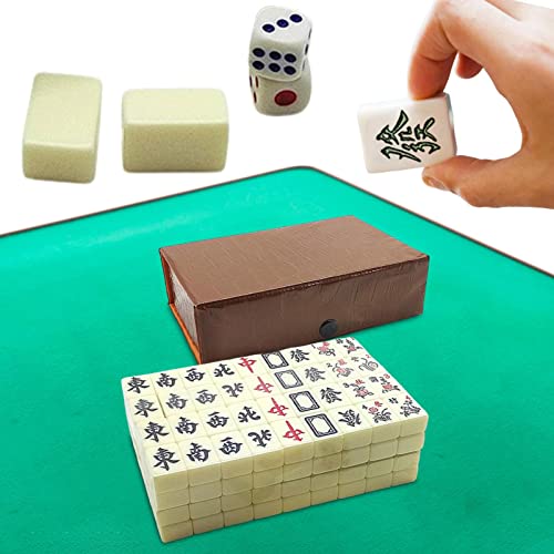 Bexdug Chinesisches Mahjong-Spielset | Beige Farbe Mahjong-Set,Reisegröße Majiang mit Aufbewahrungsreserve Mahjong-Fliesen, Würfel, klassisches Majong-Reisespiel-Partyzubehör von Bexdug
