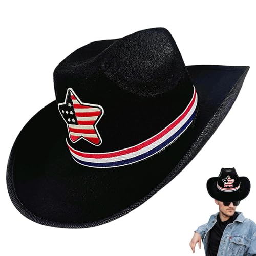 Bexdug Cowgirl Hut, Cowboyhut,Flagge Cowboy Cowgirl Patriotic Hut 4. Juli - Klassisches Kostümzubehör, Wide Bim Western Filzkleidung für Partyparade Bexdug Cowgirl Hut, Cowboyhut,Flagge Cowboy Cowgirl Patriotic Hut 4. Juli - Klassisches Kostümzubehör, Wide Bim Western Filzkleidung für Partyparade von Bexdug
