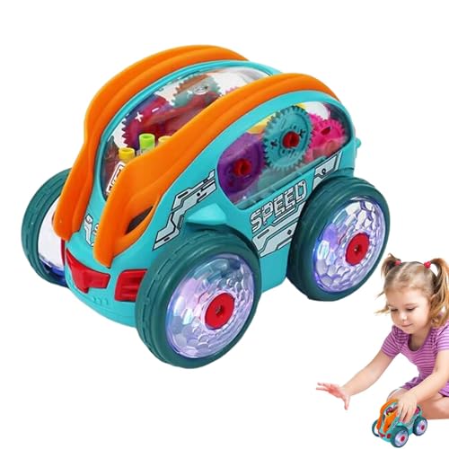 Bexdug Dynamic Gear-Powered Car with Led Lights,360° Rotating Gear Toy Car with Music,Transparent Electric Car Toy, Bump and Go Toy Transparent Car with Colorful Moving Gears for Kids von Bexdug