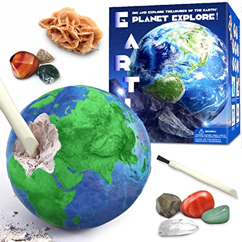 Bexdug Geographic Earth Science Edelstein-Kit, Edelstein-Ausgrabungsbergbau & STEM-Aktivitäten für Kinder ab 3 Jahren, Pädagogisches Wissenschafts-Kit mit 8 Steinen und Kristallen von Bexdug