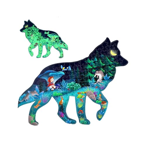 Bexdug Glowing The Dark Puzzle, Puzzles | Leuchtendes Wolf-Puzzle-Set | Lernpuzzle „Kleines Mädchen und der Wolf“, 156 Teile, großes Puzzle für Kinder im Alter von 3–8 Jahren von Bexdug