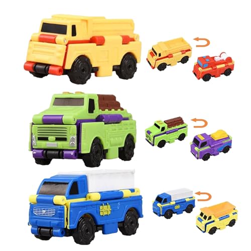 Bexdug Kleine Spielzeugautos,Spielzeugautos für Kinder | 3 Stück verwandelnde Spielzeugautos - 2-in-1-Reibungsbetriebene Spielzeugautos verwandeln Fahrzeugspielzeugset für Kinder, Jungen und Mädchen von Bexdug