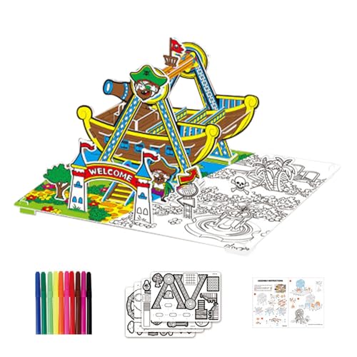 Bexdug Malpuzzles für Kinder, 3D-Malpuzzle - 3D-Malpuzzles zum Thema Vergnügungspark,Innovatives, multifunktionales, interaktives Spielzeug für die frühe Entwicklung, pädagogisches DIY-Kunstzubehör von Bexdug