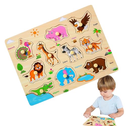Bexdug Holzpuzzle, Holztierpuzzle - -Cartoon-Puzzle-Set - Bunte Tierpuzzles für Jungen und Mädchen, lustige Fahrzeugpuzzles für die Formerkennungsfähigkeit von Bexdug