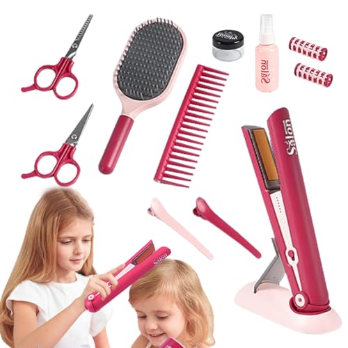 Bexdug Play Haarstyling-Set für Mädchen,Pretend Friseursalon-Set für Mädchen - 11-teiliges Dress Up Beauty-Friseur-Set für Kleinkinder | Friseurschere und Stylistenzubehör mit Spiegel, flachem von Bexdug