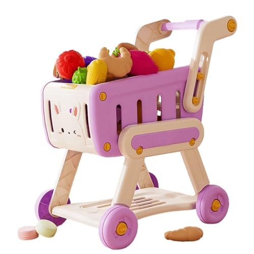 Bexdug Spielzeug-Einkaufswagen, Spiel-Einkaufswagen,Kinder-Einkaufswagen mit vorgetäuschtem Essen - Rollenspiel für kleine Mädchen und Jungen, kinderfreundliches Rollenspielzeug für Kinder 3 von Bexdug