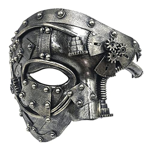 Bexdug Venezianische Steampunk-Metall-Cyborg-Maske, venezianische Steampunk-Metall-Cyborg-Halbgesichtsmaske, für Halloween-Party/Phantom der Oper/Karnevalsball von Bexdug