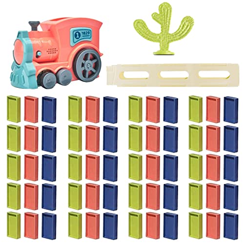 Domino Train Toy Set, with 60PCS Building Dominoes, Automatic Light Up Domino Pieces, Automatically Dominoes Set for Boys and Girls Ages 3-12(Pink, 60 Dominoes) von Bexdug