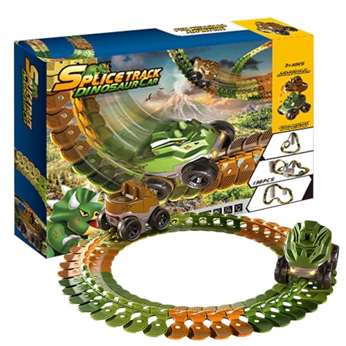 Puzzle-Track-Car-Spielset, USB-elektrisches Schienenauto-Dinosaurierspielzeug, Verfolgt veränderbare Rennwagenspielzeuge, um die Fantasie von Kindern über 3 Jahren zu trainieren Bexdug von Bexdug