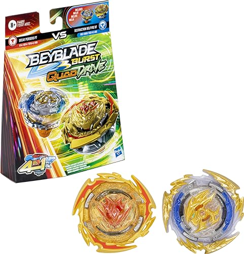 Beyblade Burst QuadDrive Destruction Belfyre B7 and Decay Perseus P7 Spinning Top Dual Pack – 2 Kampfspiel Spielzeug für Kinder ab 8 Jahren, F4489 von Hasbro Gaming