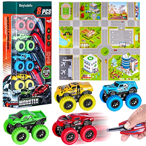 Beyiudefu Spielzeugautos für Kinder 3 4 5 6 Jahre Metall MonstertruckTrägheitsspielzeugauto Katapultfahrzeug Spielkarte 4 Autoschlüssel von Beyiudefu