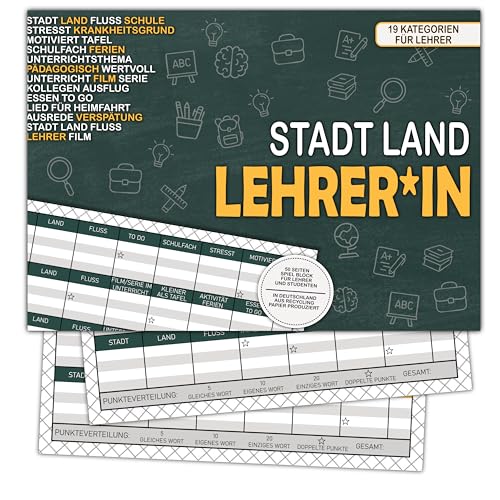Bezify Stadt Land Lehrer*in Lustiges Lehrer Geschenk und Lehramt Studenten Geschenk - 50 Seiten aus Recyckling Papier von Bezify