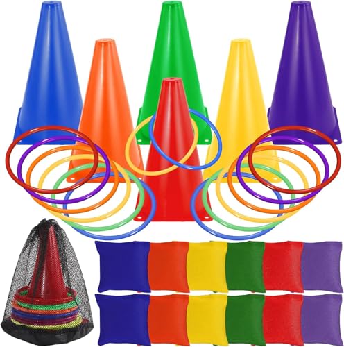 Bgtecho 3-in-1 Karnevals-Spiel-Set für Kinder, weiche Kunststoff-Kegel, Sitzsäcke, Ringwurfspiele, Karnevalsspiele für Kinder und Erwachsene, Geburtstagsparty, Innen- und Außenbereich, Feldtag Bgtecho 3-in-1 Karnevals-Spiel-Set für Kinder, weiche Kunststoff-Kegel, Sitzsäcke, Ringwurfspiele, Karnevalsspiele für Kinder und Erwachsene, Geburtstagsparty, Innen- und Außenbereich, Feldtag von Bgtecho