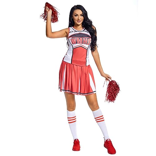 Bianriche Cheerleader-Kostüm, Kostüm, Kostüm, für Damen, rote Kleidung für Party, Halloween, Cosplay, Rollenspiele, Größe L von Bianriche