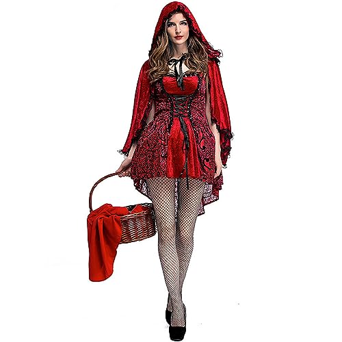 Bianriche Rotkäppchen-Kostüm, Spitze, Verkleidung, Damen, Kleidung für Party, Halloween, Cosplay, Rollenspiel, Größe S von Bianriche