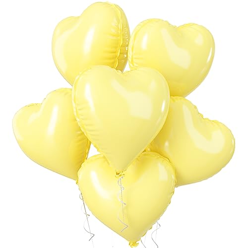 Biapian Gelb Herzballons, 5 Stück Pastell Gelb Herz Luftballons Helium, 18 Zoll Macaron Gelb Folienballon Valentinstag Ballons für Gänseblümchen Biene Geburtstag Valentinstag Hochzeit Babyparty Deko von Biapian