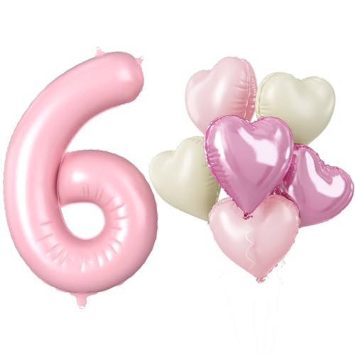 Biapian Luftballon 6. Geburtstag, XXL Pastell Rosa Folienballon Zahl 6 mit Herzluftballon, 40'' Hellrosa Zahlen 6 Ballon Geburtstagsdeko für Mädchen Frau Valentinstag 6 Jahre Jubiläum Party Dekoration Biapian Luftballon 6. Geburtstag, XXL Pastell Rosa Folienballon Zahl 6 mit Herzluftballon, 40'' Hellrosa Zahlen 6 Ballon Geburtstagsdeko für Mädchen Frau Valentinstag 6 Jahre Jubiläum Party Dekoration von Biapian