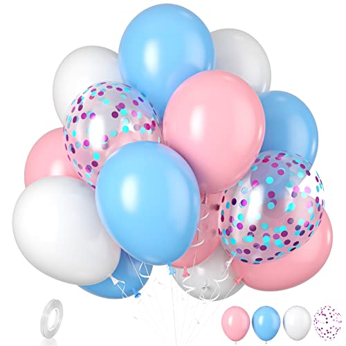 Biapian Luftballons Rosa Blaue, 20 Stück Blau und Rosa Luftballons, 12 Zoll Pastellblau Rosa Weiße Latex Ballons Konfetti für Mädchen Jungen Geburtstag Babyparty Hochzeit Geschlecht Offenbaren Deko von Biapian