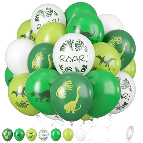 Dinosaurier Luftballons, 12 Zoll Dinobedruckte Luftballons, grün weiß lindgrün,Latex Luftballons für Geburtstagsfeier, Dschungel Dinosaurier Themen dekoration für Jungen Geburtstagsfeier von Biapian