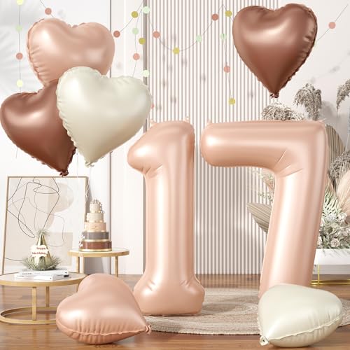 Folienballon Zahl 17, XXL Aprikose Zahlenballon 17, 40 Zoll Groß Nude Zahlen Luftballon 17. Geburtstag Deko mit Creme Beige Kaffee Braun Herzluftballons Helium für Mädchen 17 Jahre Geburtstagsdeko Folienballon Zahl 17, XXL Aprikose Zahlenballon 17, 40 Zoll Groß Nude Zahlen Luftballon 17. Geburtstag Deko mit Creme Beige Kaffee Braun Herzluftballons Helium für Mädchen 17 Jahre Geburtstagsdeko von Biapian