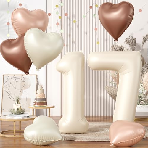 Folienballon Zahl 17, XXL Creme Beige Zahlenballon 17, 40 Zoll Groß Nude Zahlen Luftballon 17. Geburtstag Deko mit Kaffee Braun Aprikose Herzluftballons Helium für Mädchen 17 Jahre Geburtstagsdeko Folienballon Zahl 17, XXL Creme Beige Zahlenballon 17, 40 Zoll Groß Nude Zahlen Luftballon 17. Geburtstag Deko mit Kaffee Braun Aprikose Herzluftballons Helium für Mädchen 17 Jahre Geburtstagsdeko von Biapian