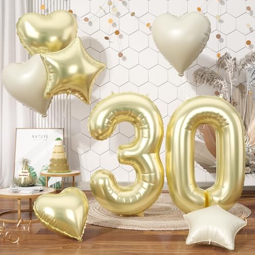 Folienballon Zahl 30 Gold, XXL Hellgold Zahlenballon 30, 40 Zoll Groß Zahlen Luftballon 30. Geburtstag Deko mit Creme Beige Herzluftballons Helium für Frau Mädchen Babyparty 30 Jahre Geburtstagsdeko Folienballon Zahl 30 Gold, XXL Hellgold Zahlenballon 30, 40 Zoll Groß Zahlen Luftballon 30. Geburtstag Deko mit Creme Beige Herzluftballons Helium für Frau Mädchen Babyparty 30 Jahre Geburtstagsdeko von Biapian