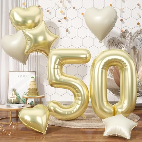 Folienballon Zahl 50 Gold, XXL Hellgold Zahlenballon 50, 40 Zoll Groß Zahlen Luftballon 50. Geburtstag Deko mit Creme Beige Herzluftballons Helium für Frau Mädchen Babyparty 50 Jahre Geburtstagsdeko Folienballon Zahl 50 Gold, XXL Hellgold Zahlenballon 50, 40 Zoll Groß Zahlen Luftballon 50. Geburtstag Deko mit Creme Beige Herzluftballons Helium für Frau Mädchen Babyparty 50 Jahre Geburtstagsdeko von Biapian