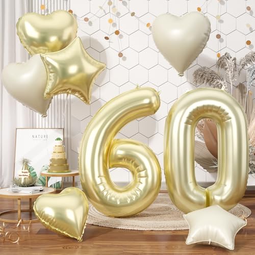 Folienballon Zahl 60 Gold, XXL Hellgold Zahlenballon 60, 40 Zoll Groß Zahlen Luftballon 60. Geburtstag Deko mit Creme Beige Herzluftballons Helium für Frau Mädchen Babyparty 60 Jahre Geburtstagsdeko Folienballon Zahl 60 Gold, XXL Hellgold Zahlenballon 60, 40 Zoll Groß Zahlen Luftballon 60. Geburtstag Deko mit Creme Beige Herzluftballons Helium für Frau Mädchen Babyparty 60 Jahre Geburtstagsdeko von Biapian