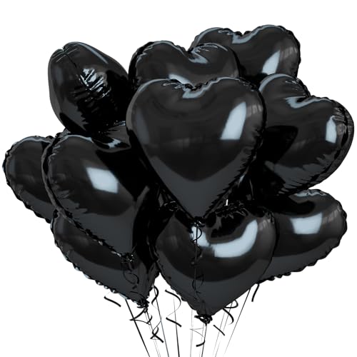 Herzluftballons Schwarz, 10 Stück Schwarz Folienballon Herzluftballons Helium Hochzeit 18 Zoll Schwarz Herz Folienballon Deko Valentinstag für Geburtstagsfeier, Hochzeit, Just Married Party Deko von Biapian