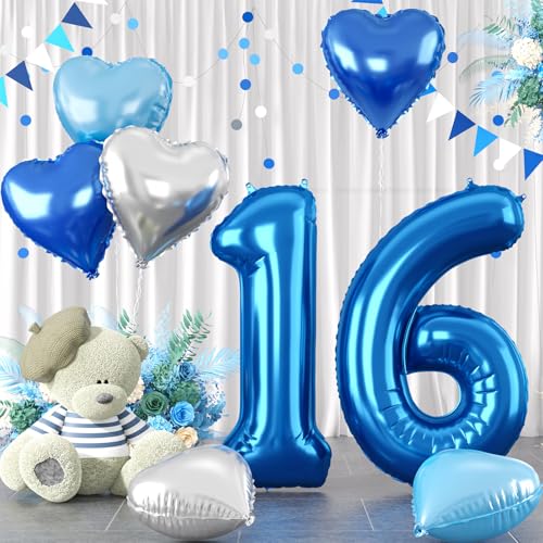 Luftballon 16. Geburtstag, 40 Zoll Blaue Zahl 16 Luftballon, XXL Groß Blau Nummer 16 Folienballon Blau Silber Herzluftballons Helium für Jungen Mädchen Babyparty Jubiläum 16. Geburtstag Party Deko Luftballon 16. Geburtstag, 40 Zoll Blaue Zahl 16 Luftballon, XXL Groß Blau Nummer 16 Folienballon Blau Silber Herzluftballons Helium für Jungen Mädchen Babyparty Jubiläum 16. Geburtstag Party Deko von Biapian