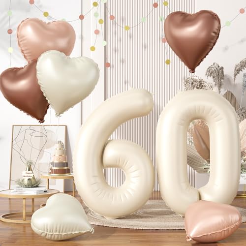 Luftballon 60. Geburtstag, 40 Zoll Beige Zahl 60 Luftballon, XXL Cremefarbene Nummer 60 Folienballon Braune Aprikosen Herzluftballons Neutraler Helium für Männer Frauen 60. Geburtstag Party Deko Luftballon 60. Geburtstag, 40 Zoll Beige Zahl 60 Luftballon, XXL Cremefarbene Nummer 60 Folienballon Braune Aprikosen Herzluftballons Neutraler Helium für Männer Frauen 60. Geburtstag Party Deko von Biapian