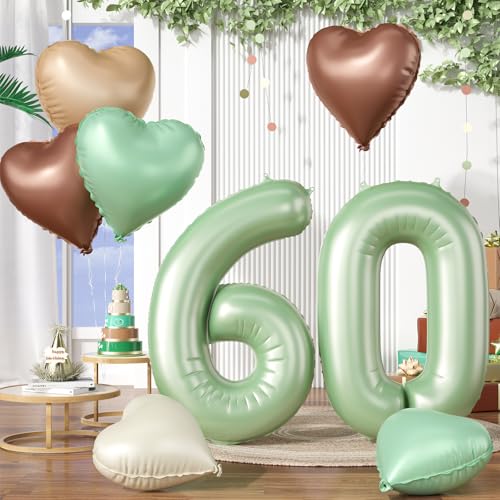Luftballon 60. Geburtstag, 40 Zoll Salbeigrün Zahl 60 Luftballon, XXL Olivgrün Nummer 60 Folienballon Beige Braune Aprikosen Herzluftballons für Männer Frauen Babyparty 60. Geburtstag Party Deko Luftballon 60. Geburtstag, 40 Zoll Salbeigrün Zahl 60 Luftballon, XXL Olivgrün Nummer 60 Folienballon Beige Braune Aprikosen Herzluftballons für Männer Frauen Babyparty 60. Geburtstag Party Deko von Biapian