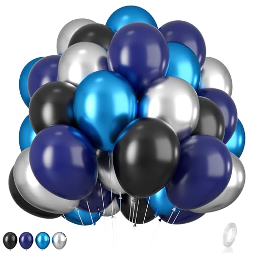 Luftballons Blau Schwarz silber, 12 Zoll blau silber Luftballons marine blauer schwarzer Latexballon metallisch blau silber Heliumballon für Jungen Weltraum Geburtstagsfeier Absolventen dekoration von Biapian
