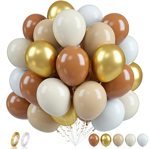 Luftballons Braunes, 60 Stück Khaki Beige Gold Luftballons Geburtstag, 12 Zoll Aprikosen Nude Latexballons Metallic Gold Neutral Ballons Helium für Geburtstagsfeier Hochzeit Dschungel Babyparty Deko von Biapian